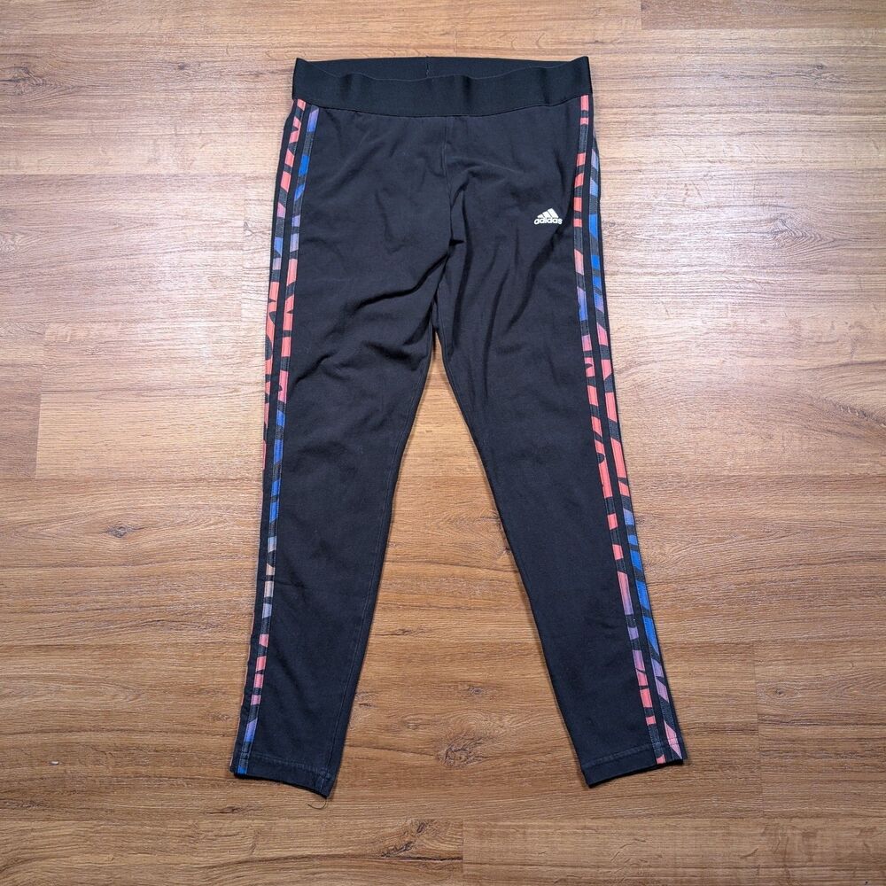 Adidas Loungewear Essentials 3-Stripes Leggings Women Sz L Classic Sporty Black